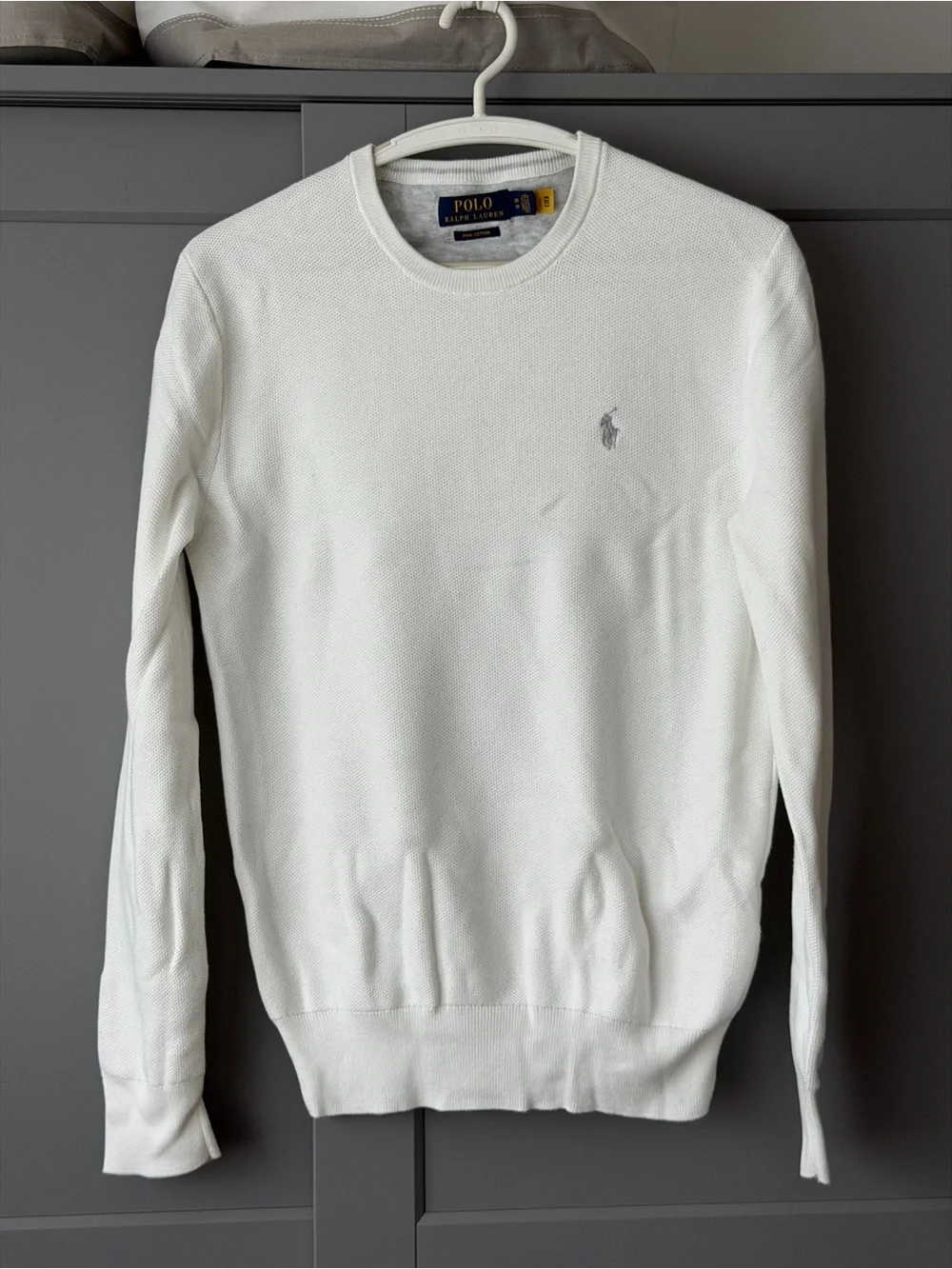 Polo by Ralph Lauren White Mesh-Knit Cotton Crewneck Sweater XS Men